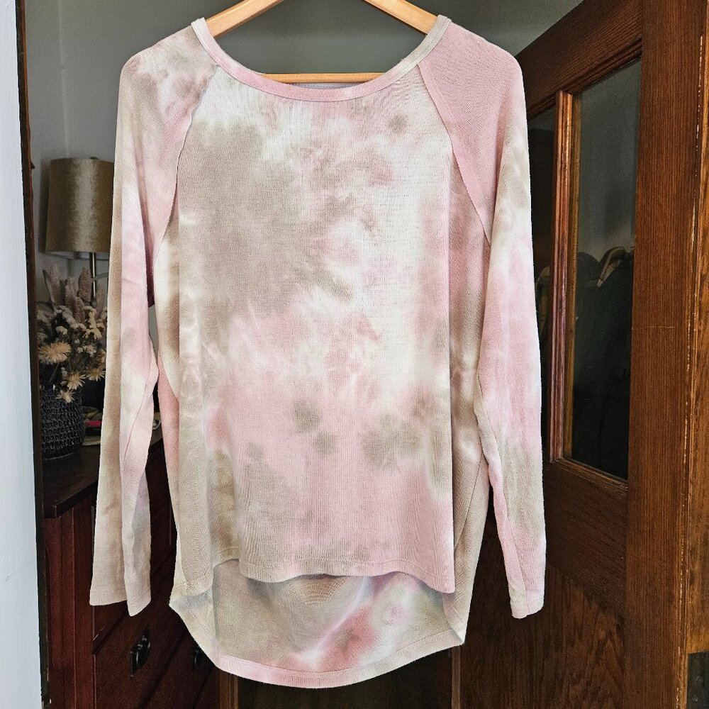 Lazy Sundays Women's Long Sleeve Tie-Dye Top - Medium - Pink/White/Brown